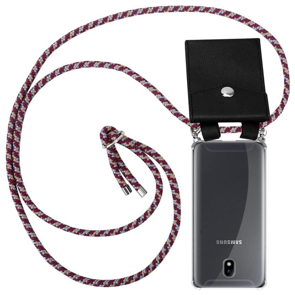 Catena Di Telefoni Cellulari Compatibile Con Samsung Galaxy J7 2018 In Rosso Giallo Bianco - Coperchio Protettivo In Silicone Con Anelli D'argento, Cinturino In Corda E Custodia Staccabile - Foto 1