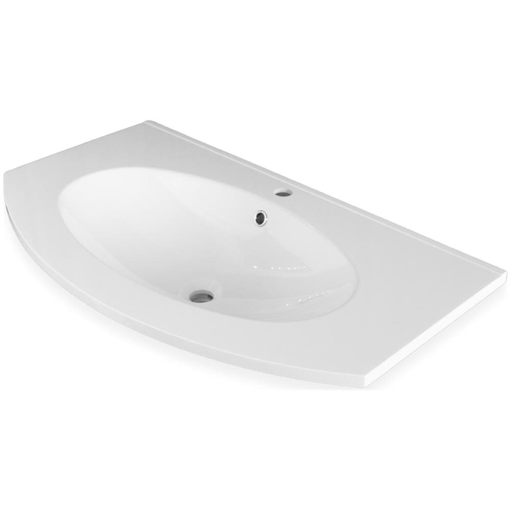 Lavabo Ad Incasso In Mineral Marmo 91x46 Cm Curvo Mobile Composizione Bagno - Foto 3