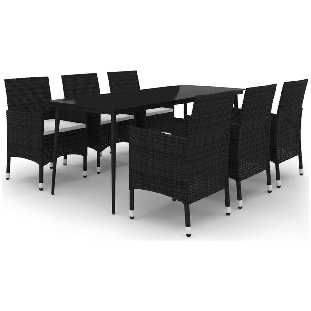Set Da Pranzo Per Giardino 7 Pz Con Cuscini Polyrattan E Vetro - Foto 2