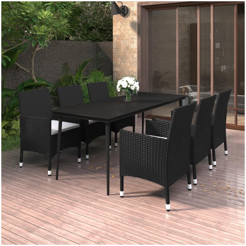 Set Da Pranzo Per Giardino 7 Pz Con Cuscini Polyrattan E Vetro - Foto 1