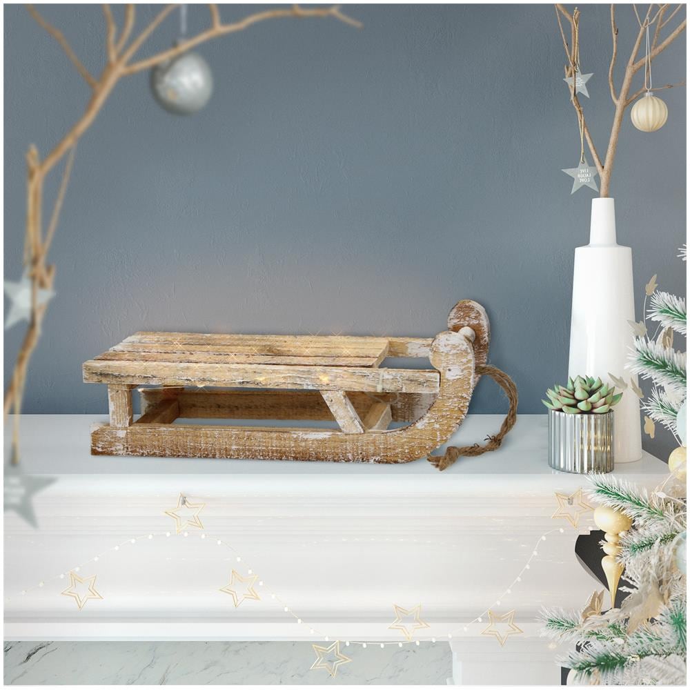 Slitta Decorativa Natalizia Miniatura In Legno Con 25 Led Bianco Caldo 31,5 Cm - Foto 2