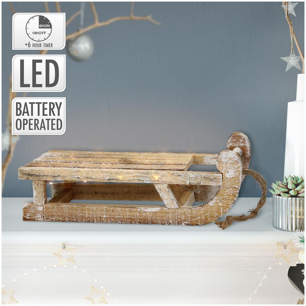Slitta Decorativa Natalizia Miniatura In Legno Con 25 Led Bianco Caldo 31,5 Cm - Foto 7