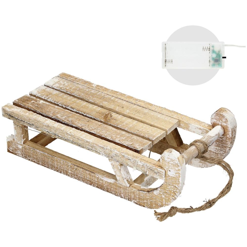 Slitta Decorativa Natalizia Miniatura In Legno Con 25 Led Bianco Caldo 31,5 Cm - Foto 1