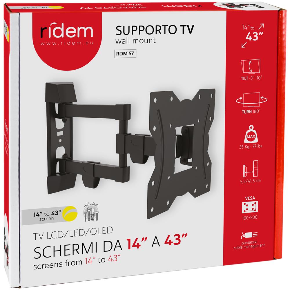 RDM S7 Supporto da Parete per TV 14" - 43" Portata Max 35 Kg - Foto 2
