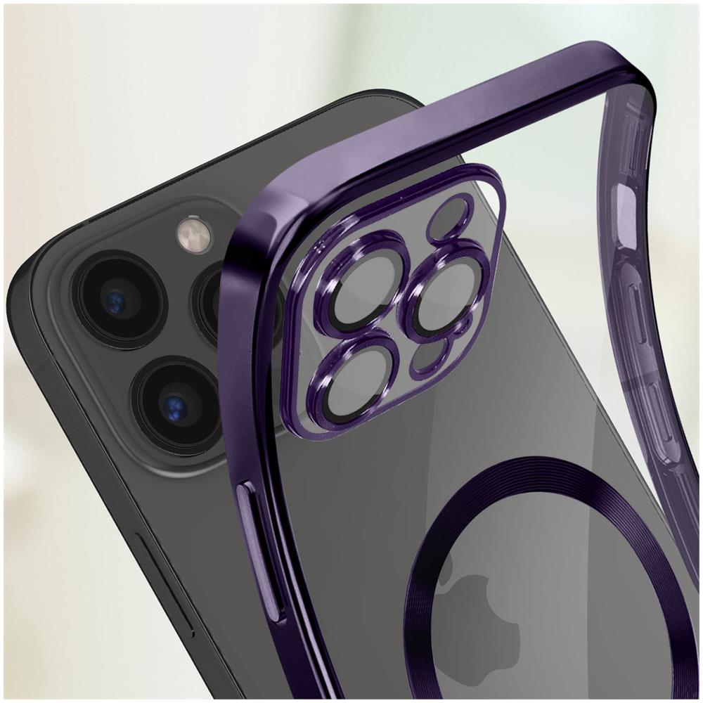 Cover Magsafe Per Iphone 13 Pro Max Silicone Protezione Fotocamera Bordo Viola - Foto 2