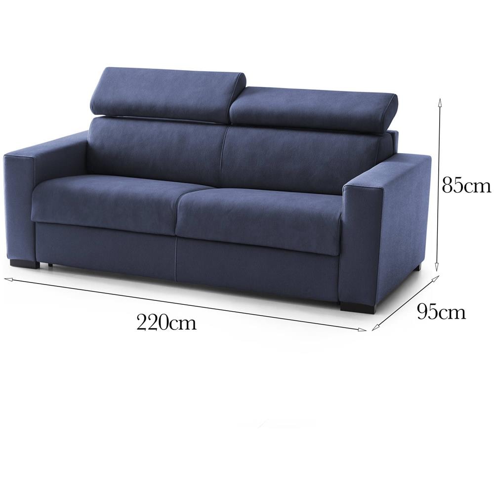 Divano Fisso Julia, Divano A 3 Posti, 100% Made In Italy, Sofà Soggiorno, In Tessuto Imbottito, Con Poggiatesta Regolabili E Braccioli Standard, Cm 220x95h85, Blu - Foto 4