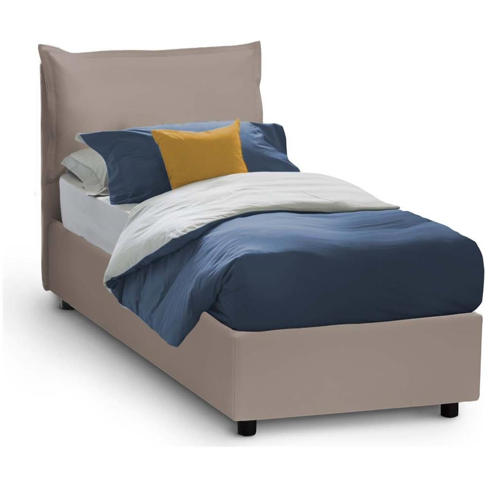Letto Singolo Sarah, Letto Contenitore Con Rivestimento In Ecopelle, 100% Made In Italy, Apertura Frontale, Adatto Per Materasso Cm 90x200, Tortora - Foto 1