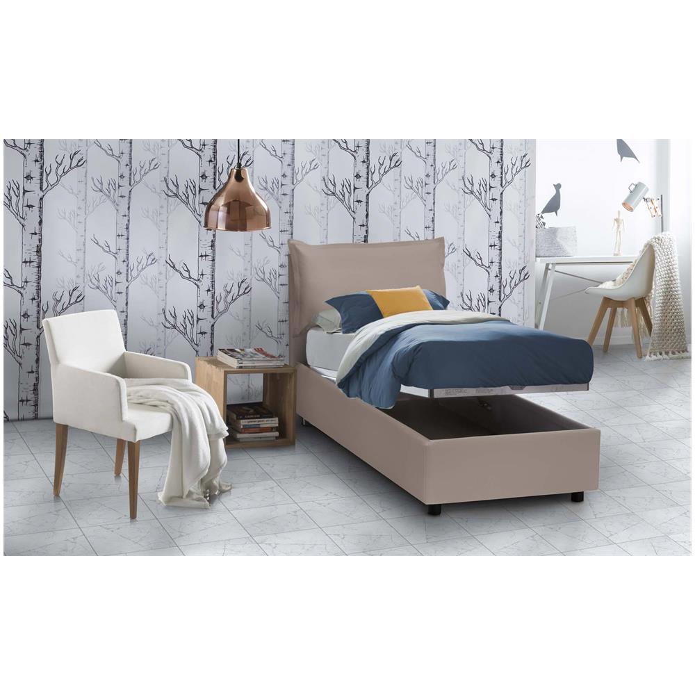 Letto Singolo Sarah, Letto Contenitore Con Rivestimento In Ecopelle, 100% Made In Italy, Apertura Frontale, Adatto Per Materasso Cm 90x200, Tortora - Foto 4