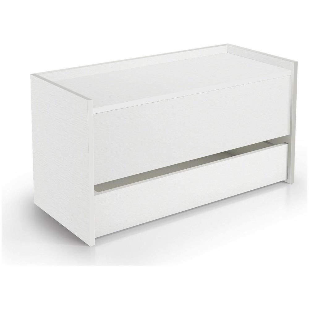 Cassapanca Lantana, Mobile Da Ingresso Moderno Con Scarpiera, Cassapanca Baule Con Due Contenitori, 100% Made In Italy, 90x40h46 Cm, Bianco - Foto 2