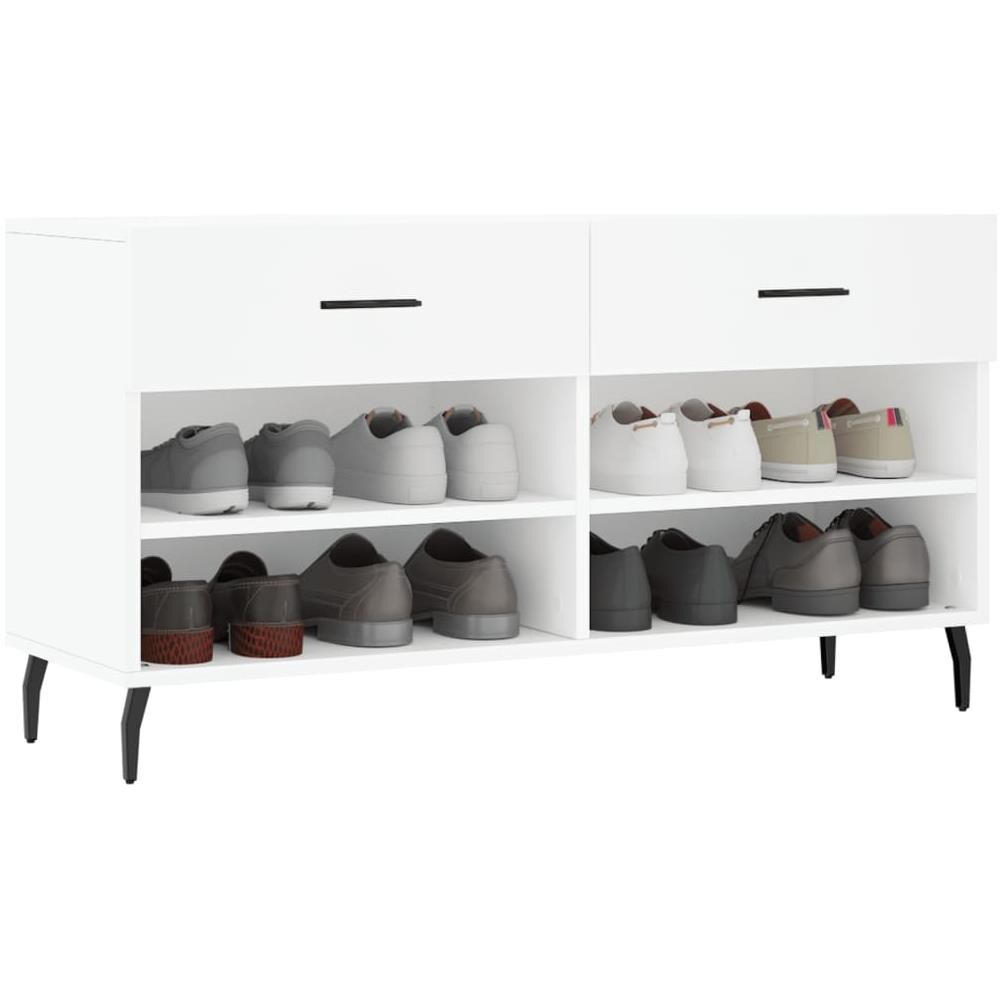 Panca Porta Scarpe Bianca 102x35x55 Cm In Legno Multistrato - Foto 2
