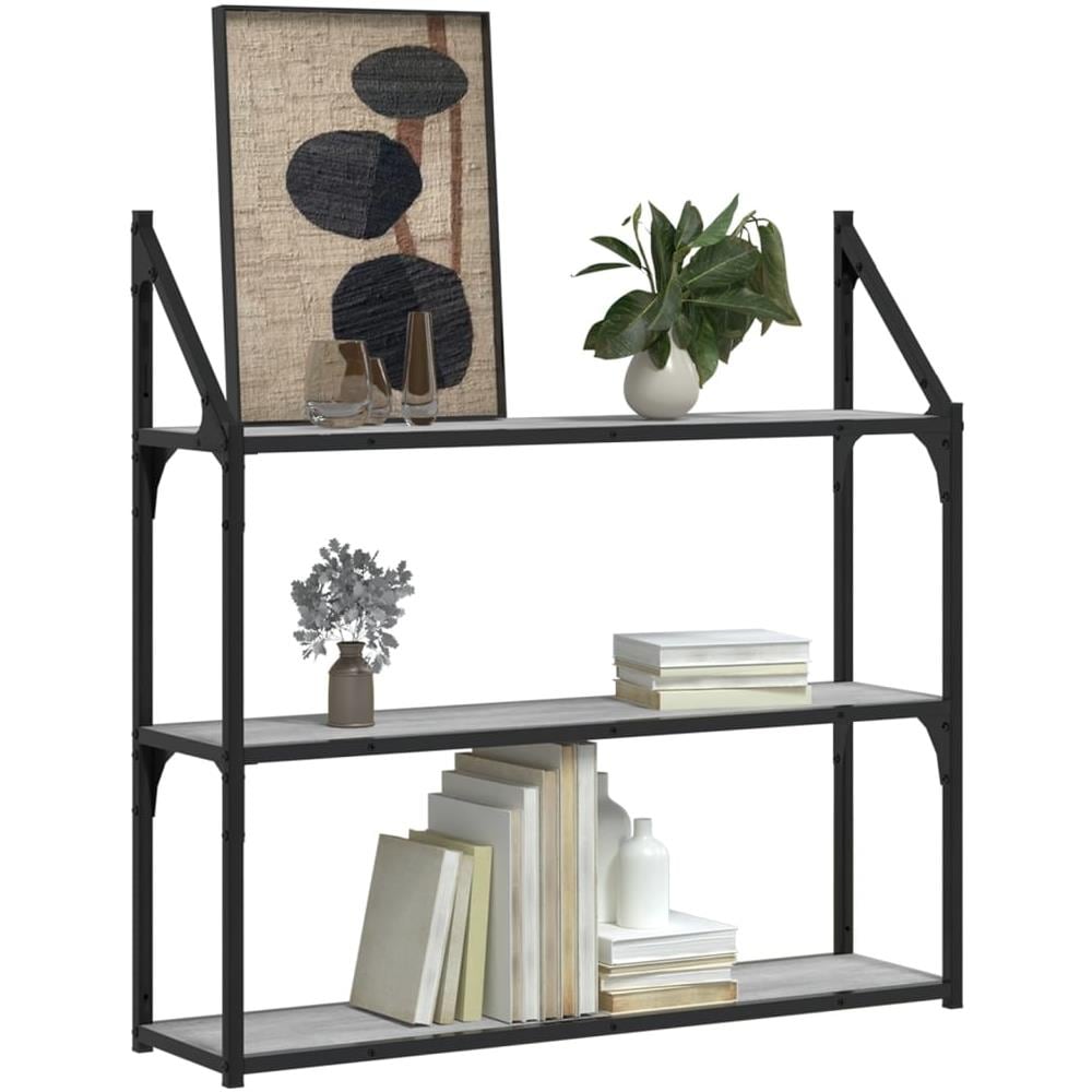 Scaffale Parete 3ripiani Grigio Sonoma 80x21x78,5cm Multistrato - Foto 3