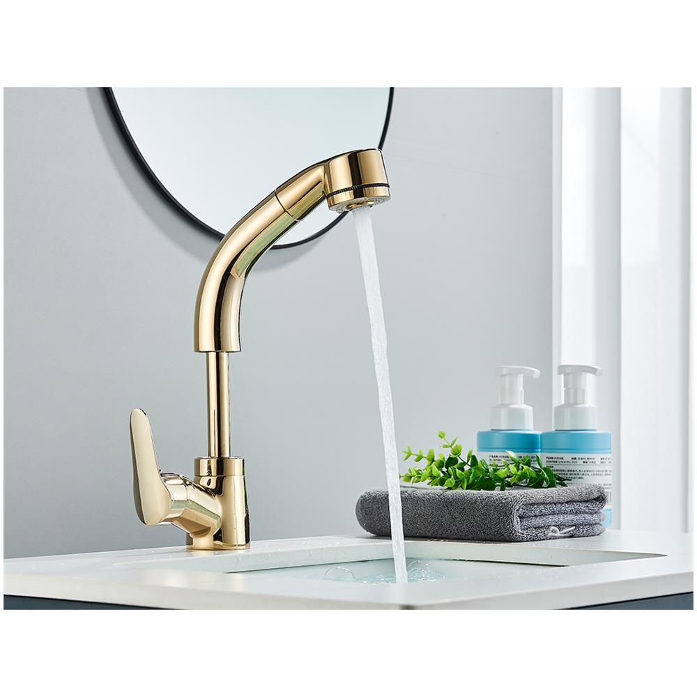 Rubinetto per lavabo da bagno, Blackswan, tipo M177, modello oro lucido, con bocca retrattile, misura 25 cm - Foto 4