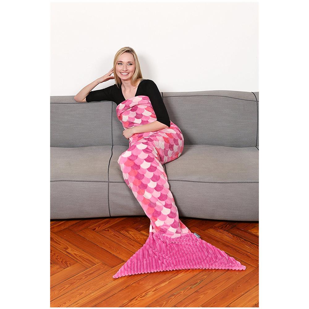 Coperta a Forma di Coda di Sirena Lunghezza 200 cm Colore Rosa - Foto 2