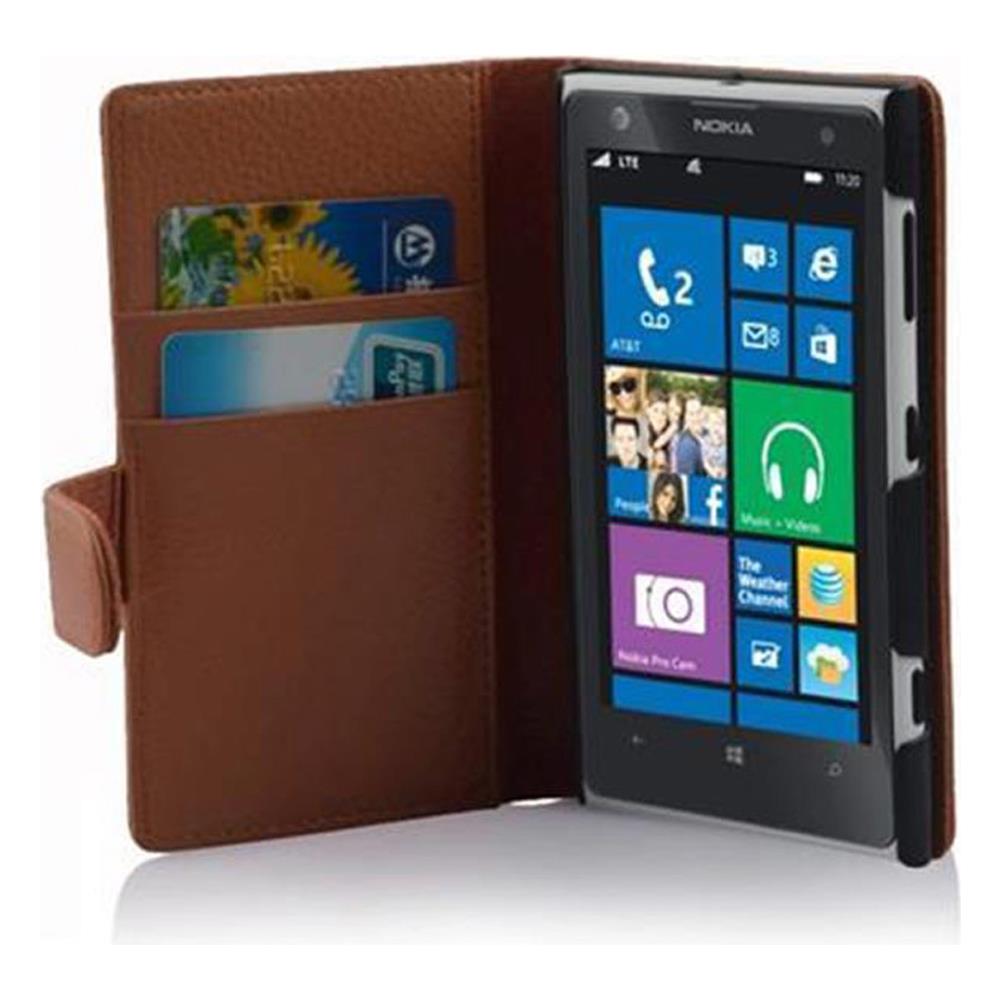 Custodia Compatibile Con Nokia Lumia 1020 In Marrone Cioccolata - Coperchio Protettivo In Ecopelle Testurizzata E Tasca Per Carte Di Credito - Foto 1