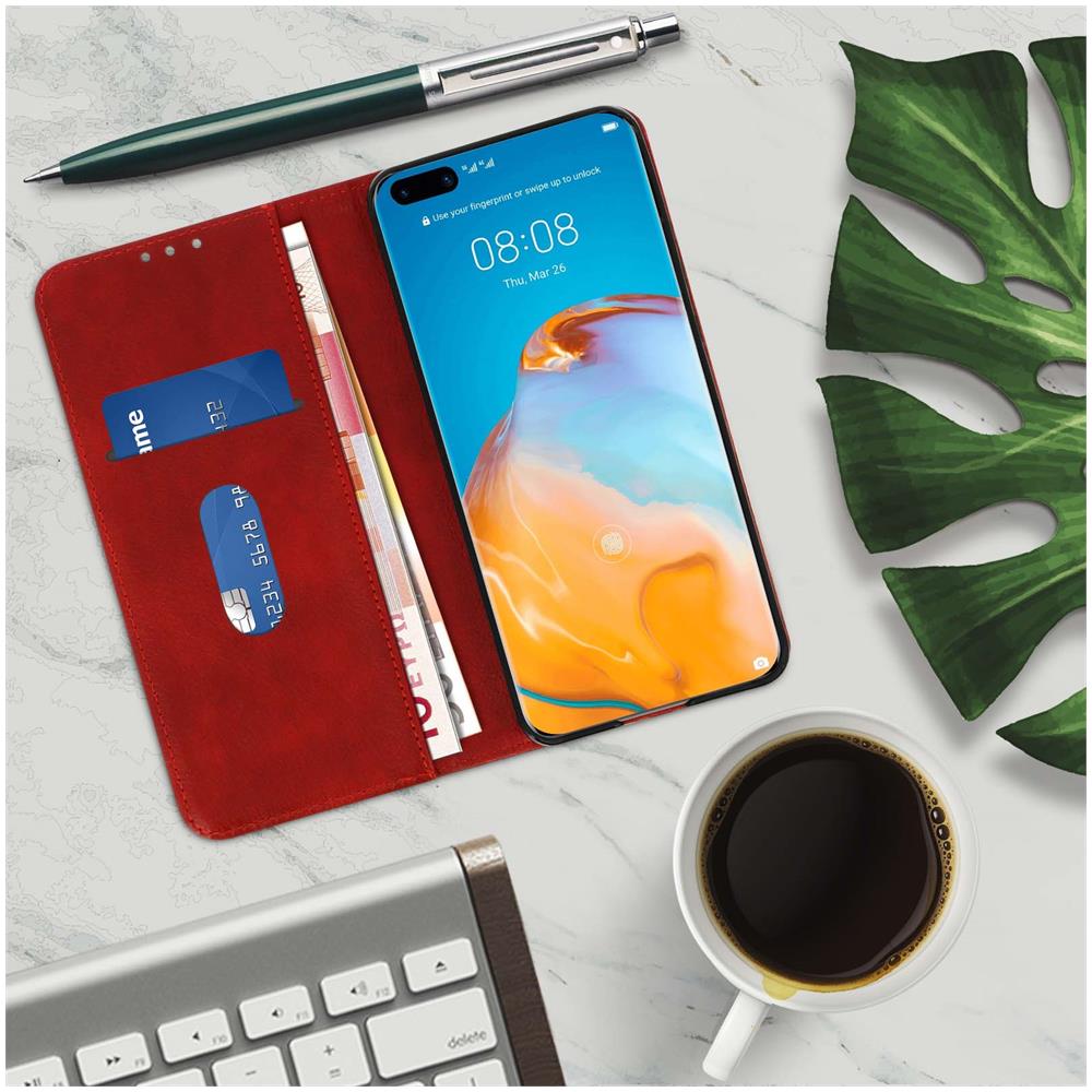 Custodia Huawei P40 Pro Portafoglio Supporto Video Cover Soft Touch Rosso - Foto 5