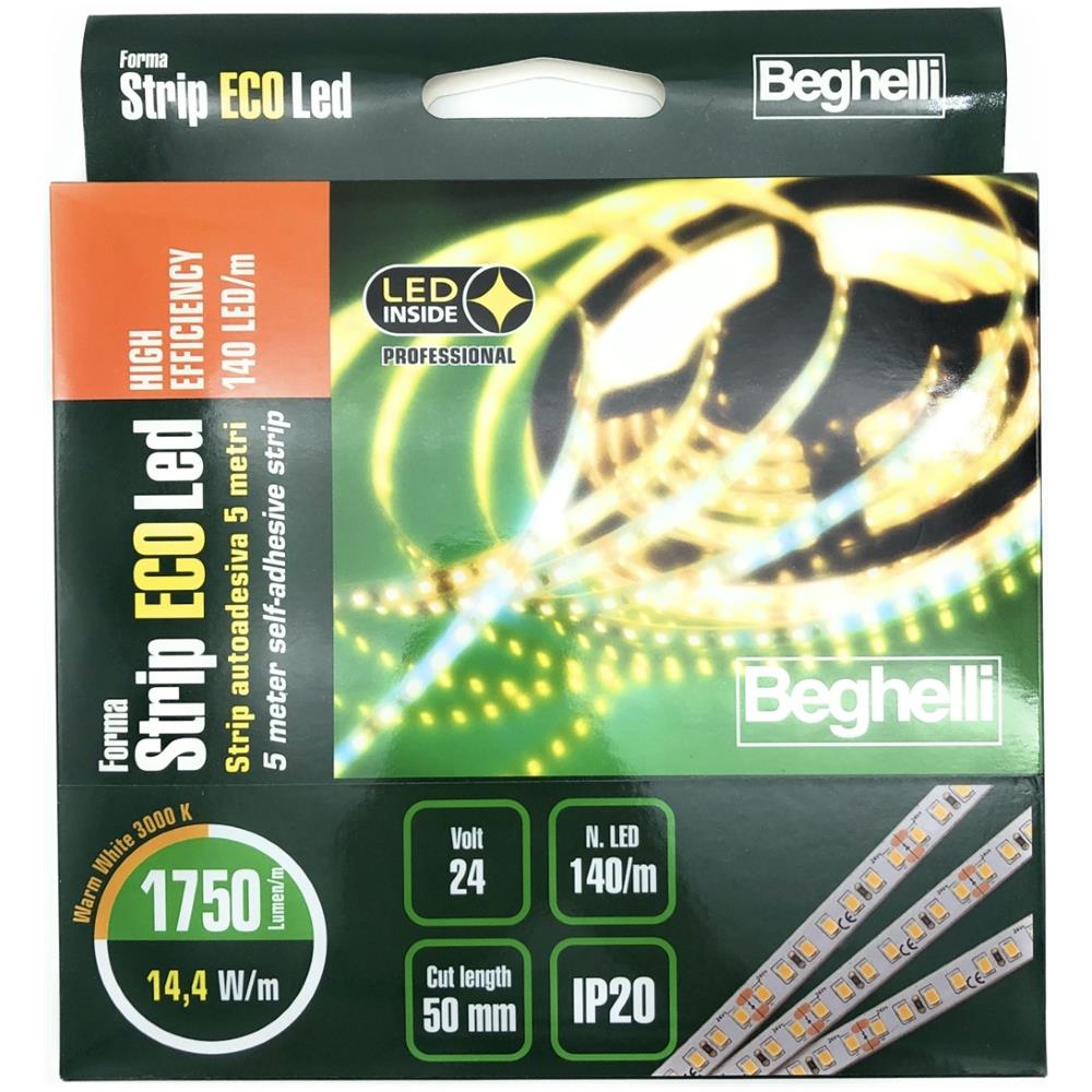 Strip Ecoled He Autoadesiva 5 Metri Alta Efficienza 140 Led / m 14.4w / m 24v 3000k - Foto 1