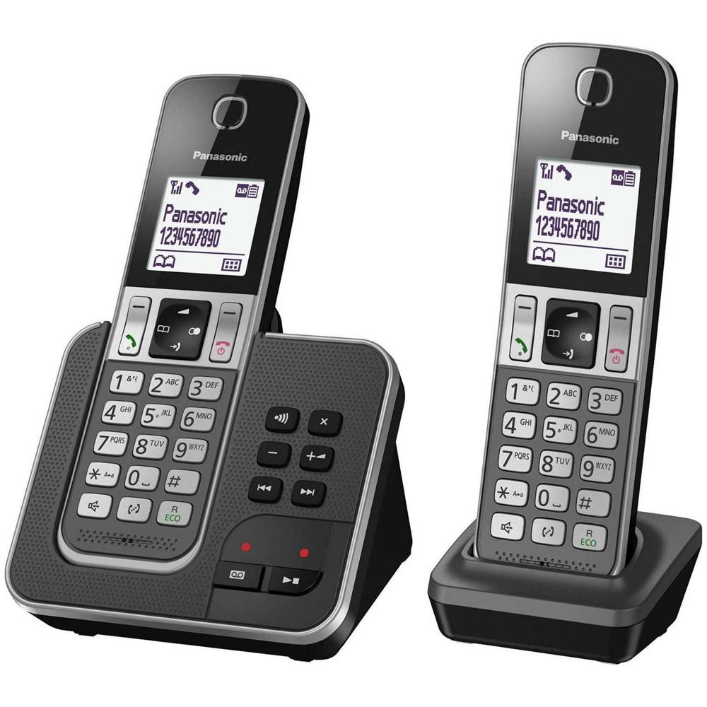 Telefono DECT Cordless Duo KX-TGD322 con Identificatore di Chiamata e Segreteria Telefonica - Nero / Grigio - Foto 1