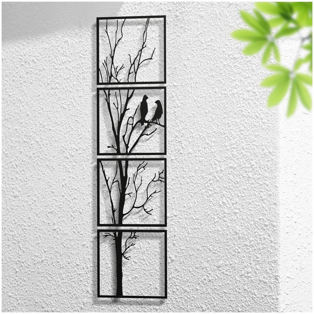 Decorazione Da Parete In Metallo Uccelli Su Un Ramo 30 X 120 Cm, 4 Pezzi Decorazione In Metallo A Forma Di Ramo D'albero, Decorazione Del Soggiorno - Foto 1