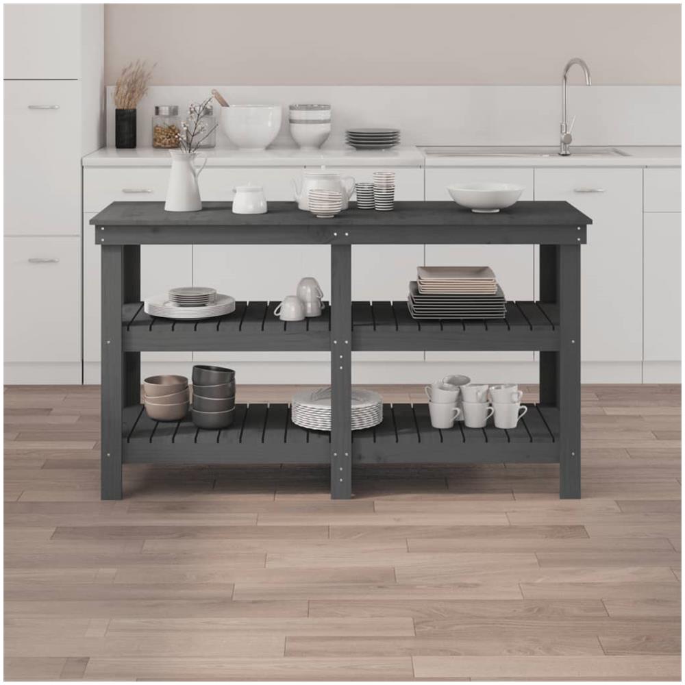 Banco da Lavoro Grigio 142,5x50x80 cm in Legno Massello di Pino - Foto 3