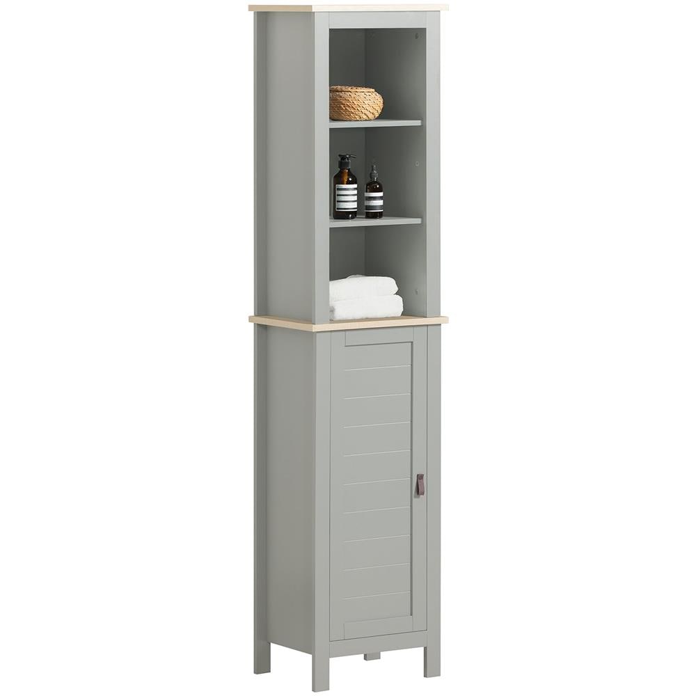 Mobiletto Alto Per Bagno Mobile A Colonna Bagno Salvaspazio Con 3 Scomparti A Giorno E1 Anta 39x30x169cm Bzr68-hg - Foto 1