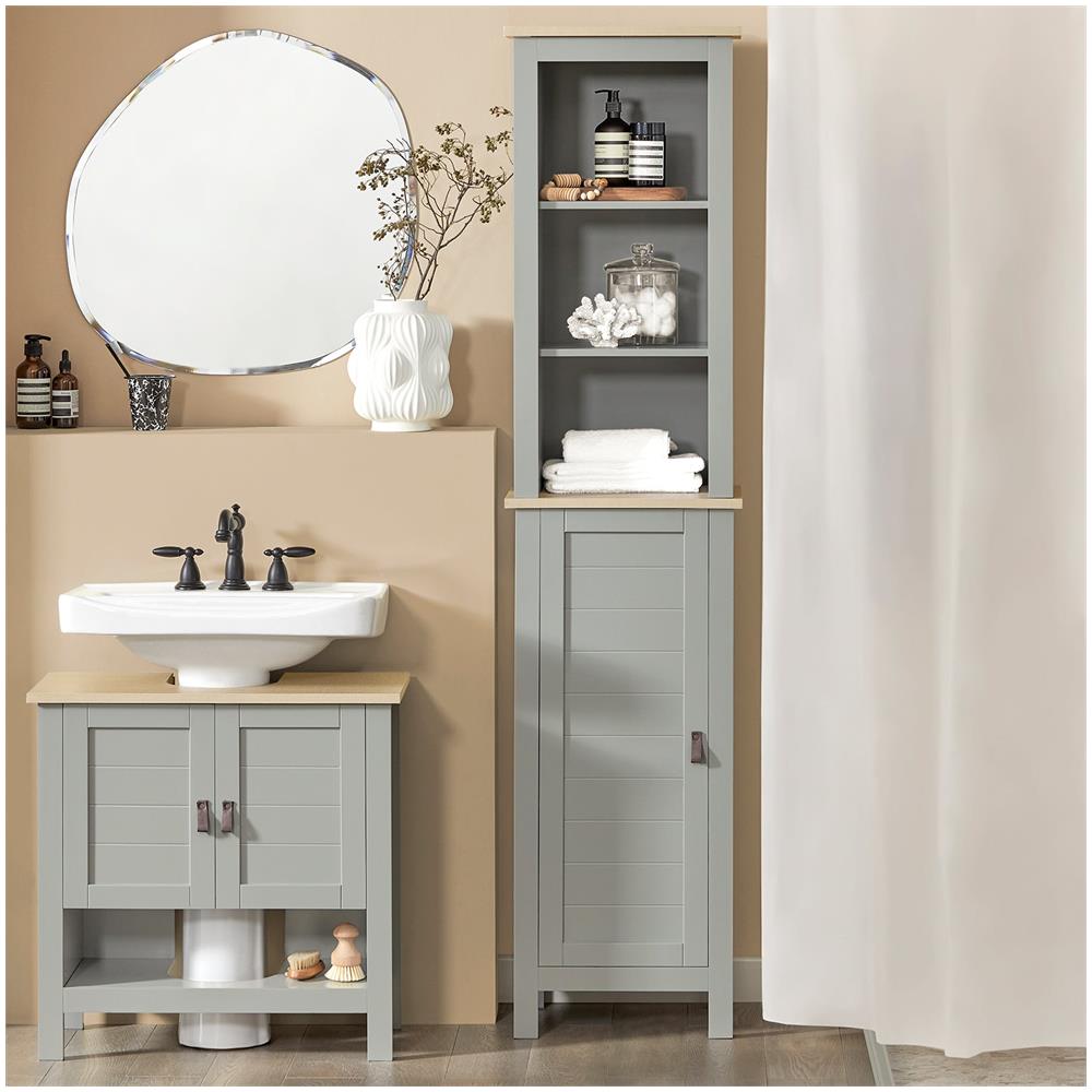 Mobiletto Alto Per Bagno Mobile A Colonna Bagno Salvaspazio Con 3 Scomparti A Giorno E1 Anta 39x30x169cm Bzr68-hg - Foto 7
