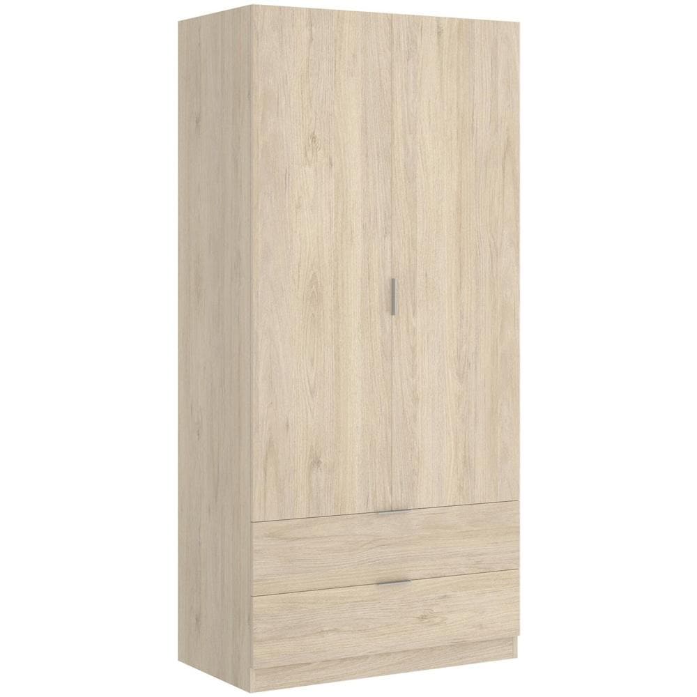 Guardaroba Pisanino, Mobile Appendiabiti Per Camera Da Letto, Armadio A 2 Ante Battenti E 2 Cassetti, 81x52h184 Cm, Rovere - Foto 2