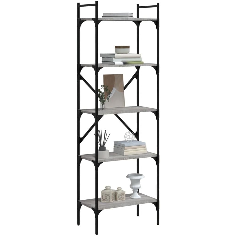 Libreria Grigio Sonoma 5 Ripiani 56x31,5x174 Cm Multistrato - Foto 3