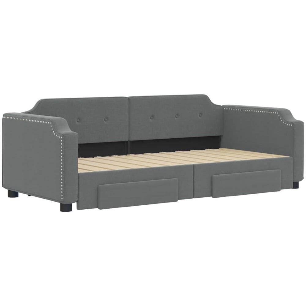 Divano Letto Estraibile Cassetti Grigio Scuro 90x190cm Tessuto - Foto 2