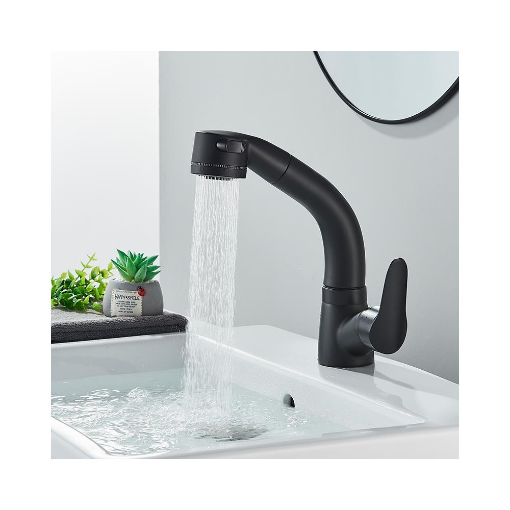 Rubinetto per lavabo da bagno, Blackswan, tipo M176, modello nero opaco con bocca retrattile, misura 24 cm - Foto 4