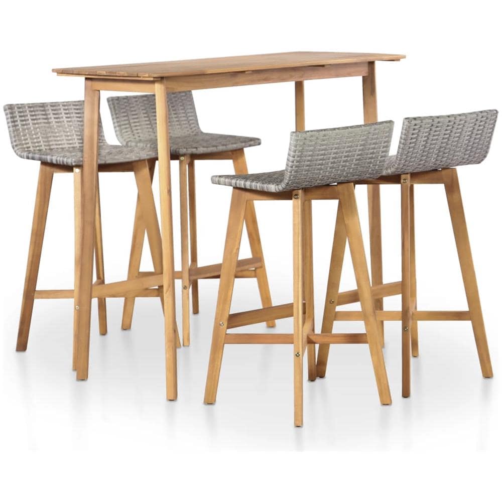Set Da Bar Per Esterni 5 Pz In Polyrattan E Massello D'acacia - Foto 1