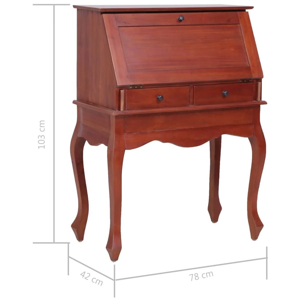 Scrittoio Marrone 78x42x103 cm in Legno Massello di Mogano - Foto 7