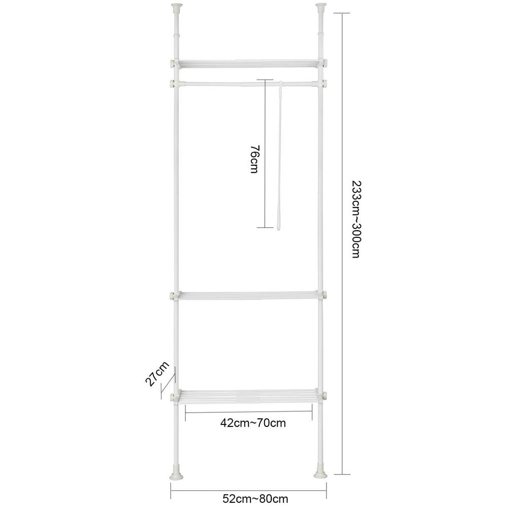 Cabina Armadio Componibile Armadio Appendiabiti Altezza Regolabile: 200~270 Cm, lunghezza: 52-80 Cm Bianco Kls07-w - Foto 2
