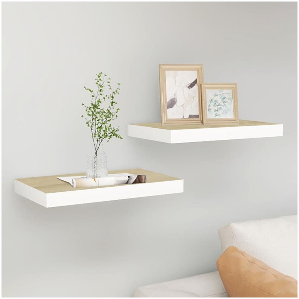 Scaffali A Parete 2 Pz Rovere E Bianco 40x23x3,8 Cm In Mdf - Foto 1