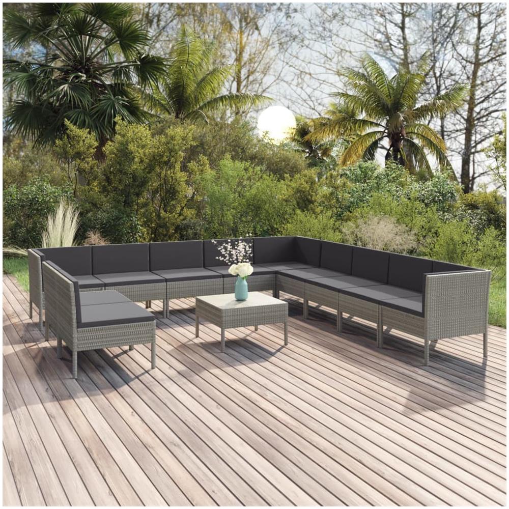 Set Divani Da Giardino 12 Pz Con Cuscini In Polyrattan Grigio - Foto 1