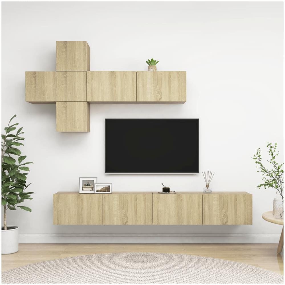 Set di Mobili Porta TV 7 pz Rovere Sonoma in Legno Multistrato - Foto 1