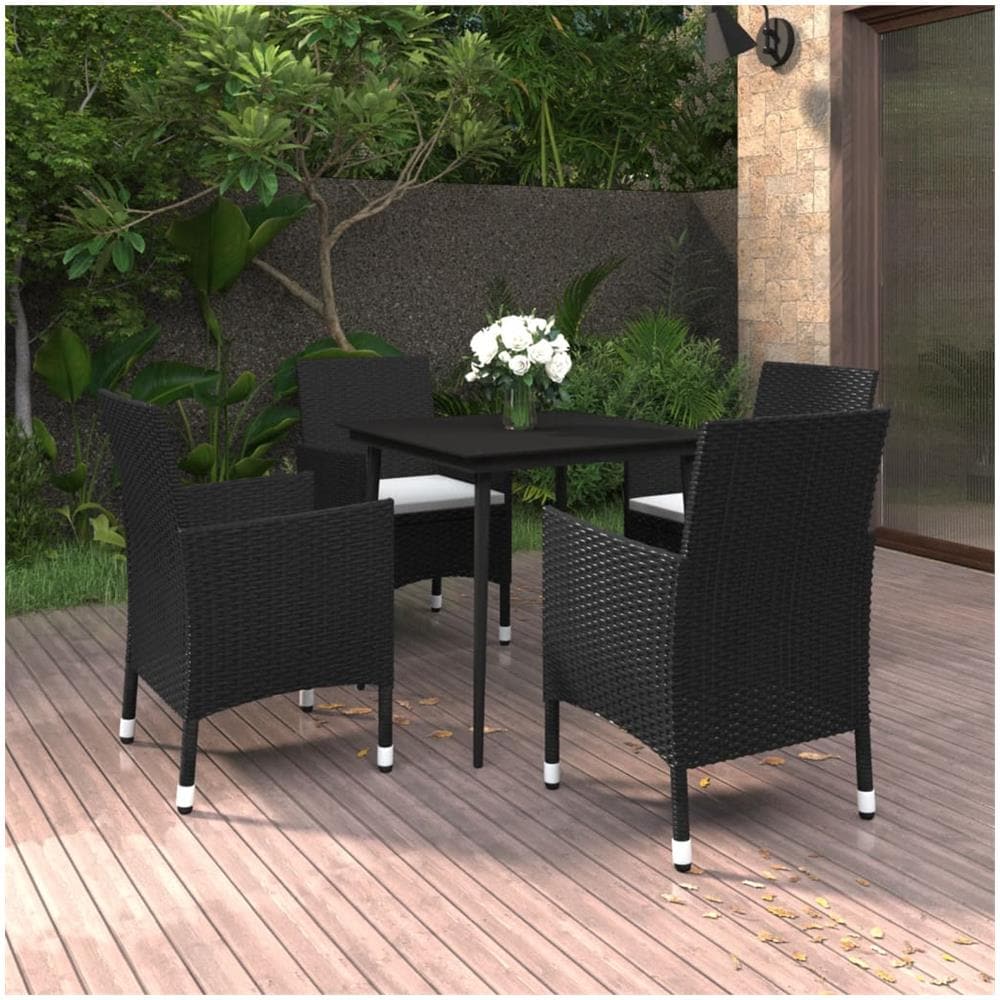 Set Da Pranzo Per Giardino 5 Pz Con Cuscini Polyrattan E Vetro - Foto 1