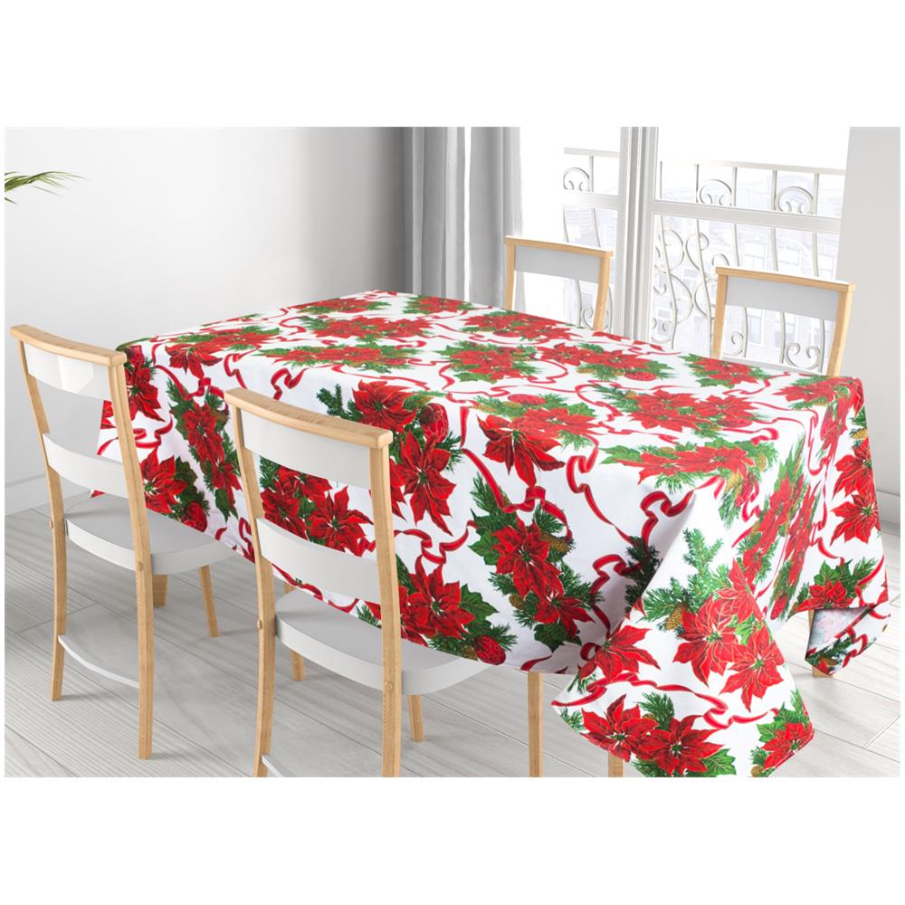 Tovaglia Natalizia Cucina Soggiorno In 100% Cotone Disegno Fiocco Stelle Natale 140x240 Fiocco - Foto 1