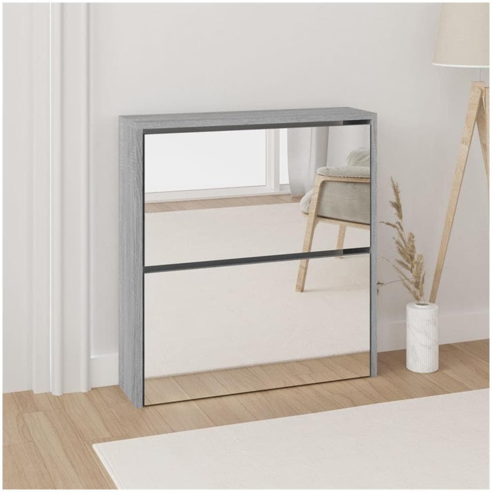 Scarpiera Con Specchio A 2 Livelli Grigio Sonoma 63x17x67 Cm - Foto 1