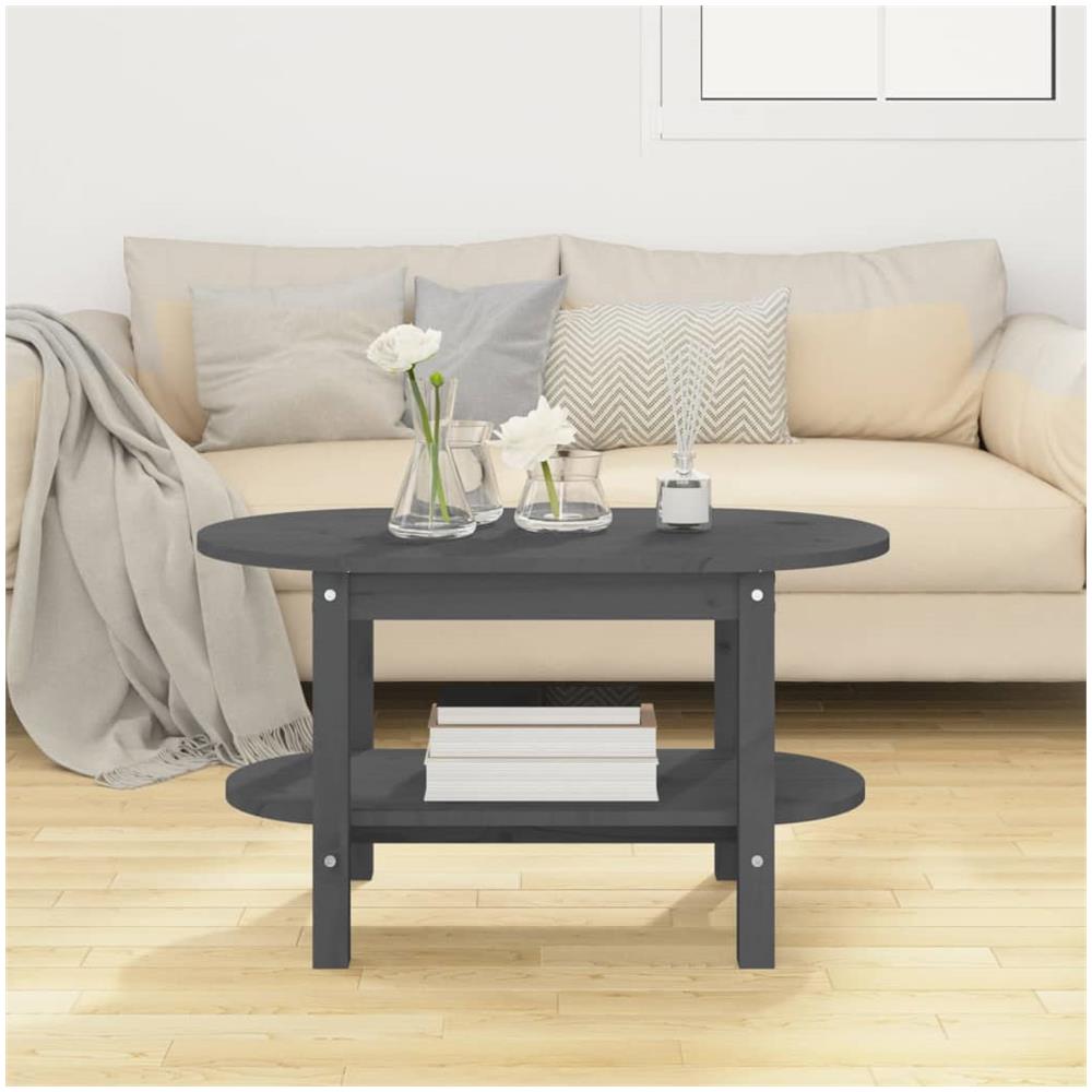 Tavolino Da Salotto Grigio 80x45x45cm In Legno Massello Di Pino - Foto 5