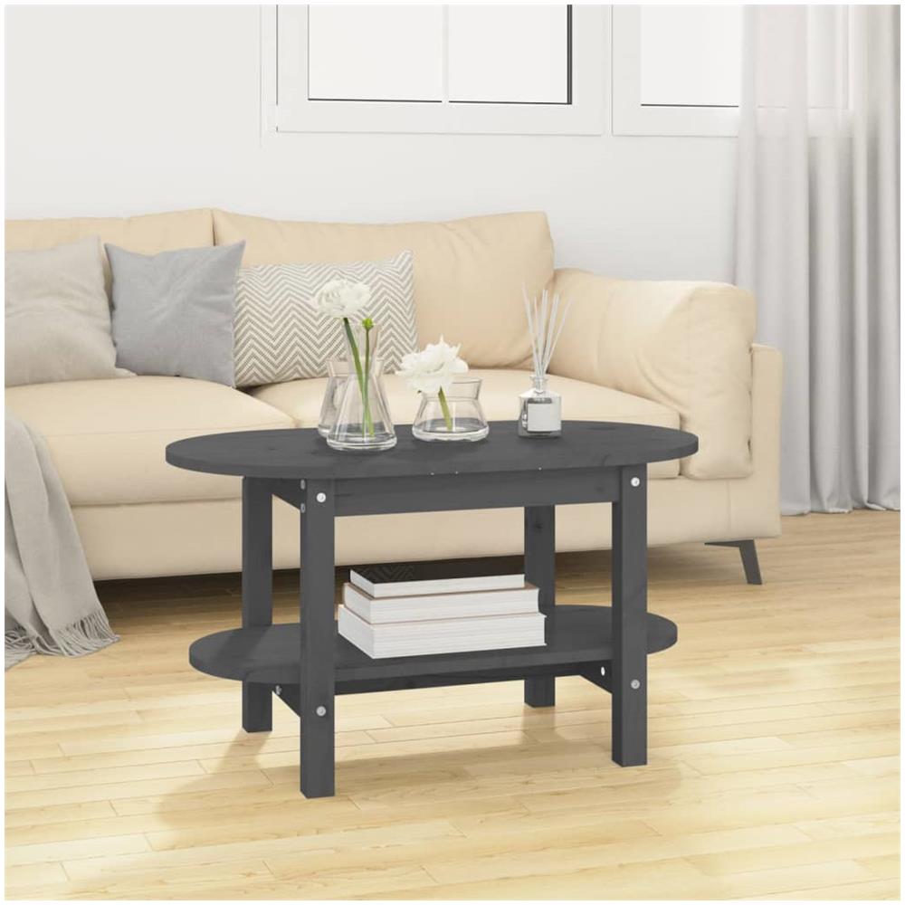 Tavolino Da Salotto Grigio 80x45x45cm In Legno Massello Di Pino - Foto 1