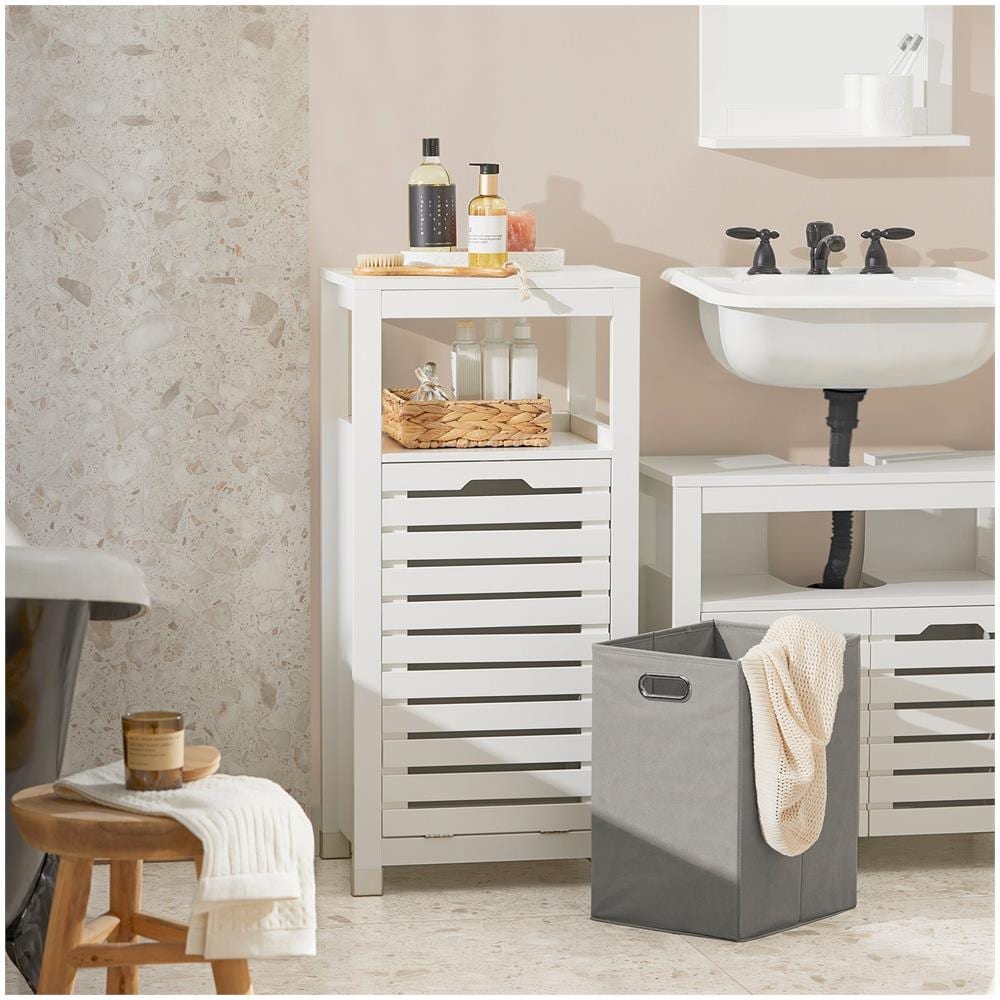 Mobiletto Portabiancheria Per Bagno Mobile Porta Biancheria Con Cesto Biancheria Sporca Bianco 42x30x90cm Bzr67-w - Foto 7