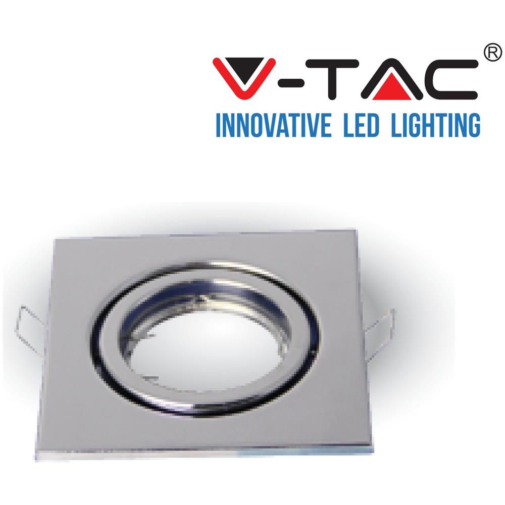 Porta Faretti Led Gu10 Incasso Orientabile Quadrato Cromo Lucido Vt-7227 Sq 3474 Con Portalampada - Foto 1