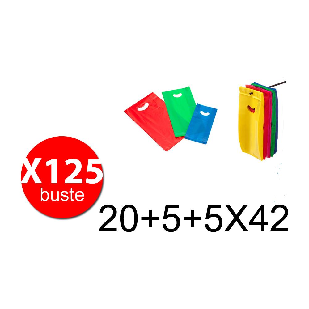 Pfsahd20x42 - Buste Shopper Smiling Bag - Riutilizzabili - Colori Ass. - 20+5+5x42 - Conf. 125 Pz - Foto 1