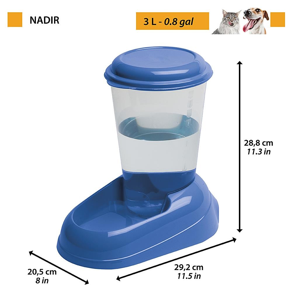 Distributore D'acqua Per Cani E Gatti Nadir Beverino 3 Litri Per Animali Cani Taglia Piccola E Media, Serbatoio Trasparente Con Coperchio, Robusta Plastica, Fondo Antiscivolo, 29,2 X 20,2 X H 28,8 Cm Bianco - Foto 2