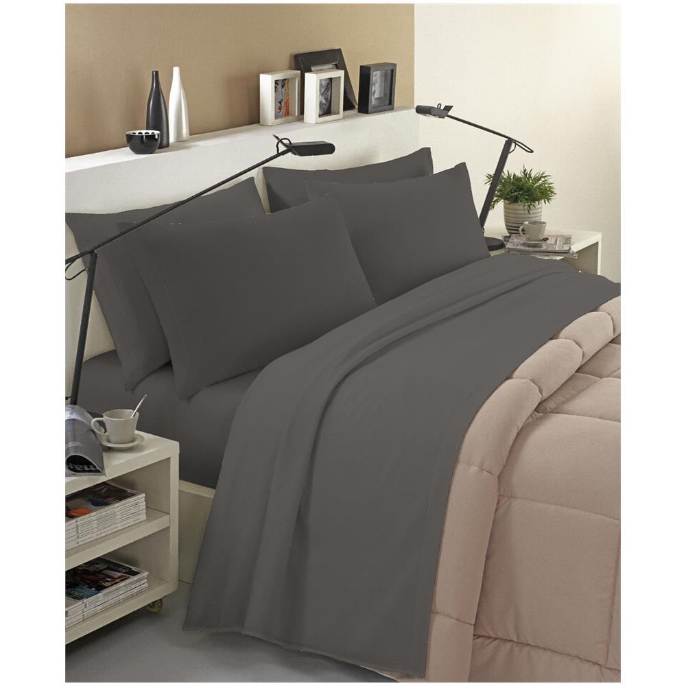 Completo Lenzuola Invernale Felpate In Flanella Anti-pilling 100% Cotone Tinta Unita Matrimoniale Grigio Scuro - Foto 1