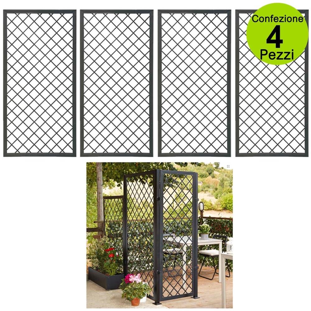 Multipack 4 Pz Tralicci Fissi 0,90 X H 1,80 Metri Con Cornice In Metallo Stell Trellis Colore Antracite - Foto 1