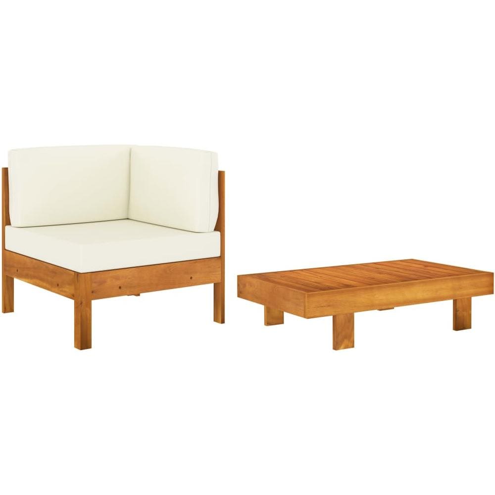 Set Divani Giardino 2 pz Cuscini Bianco Crema in Legno d'Acacia - Foto 1