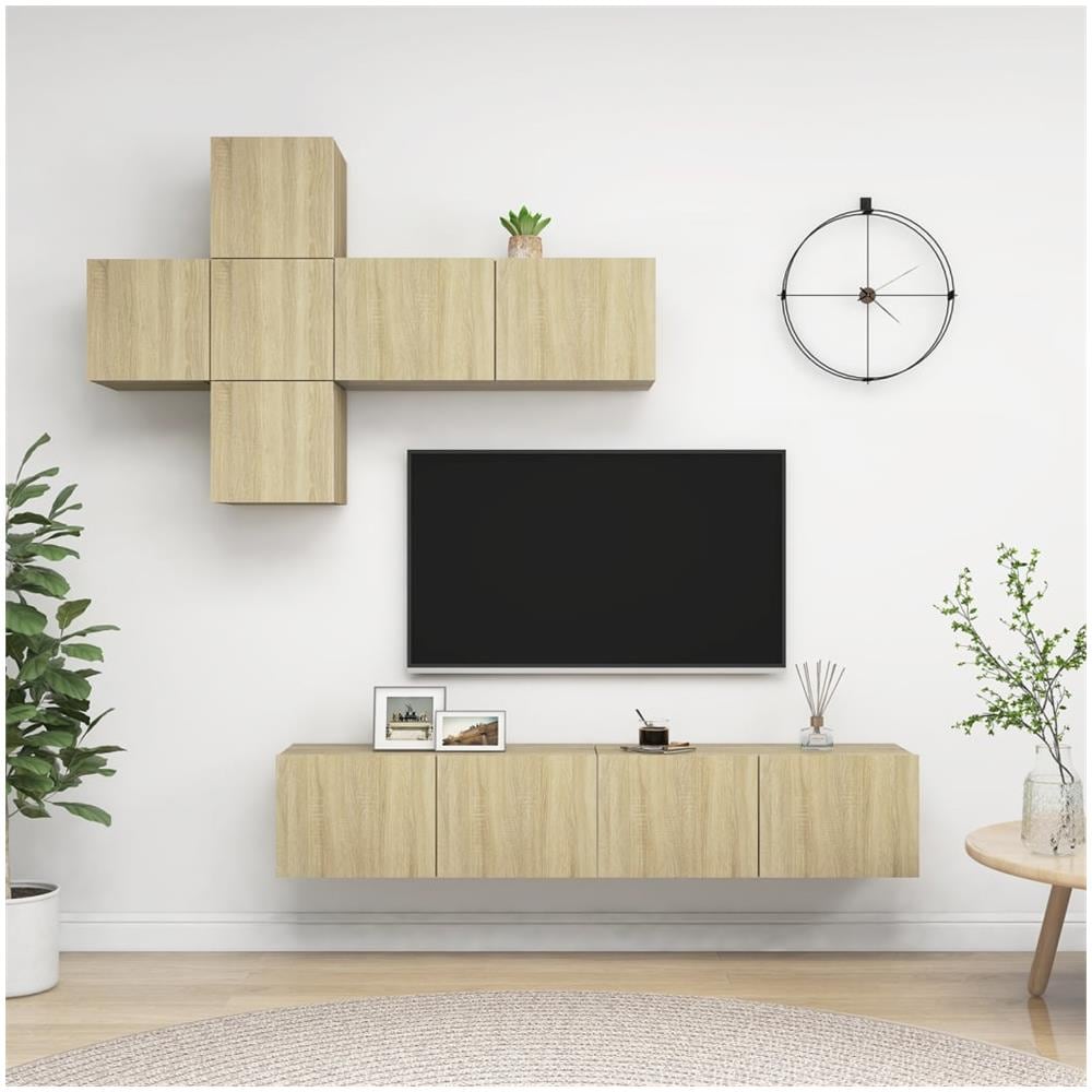 Set di Mobili Porta TV 7 pz Rovere Sonoma in Legno Multistrato - Foto 1