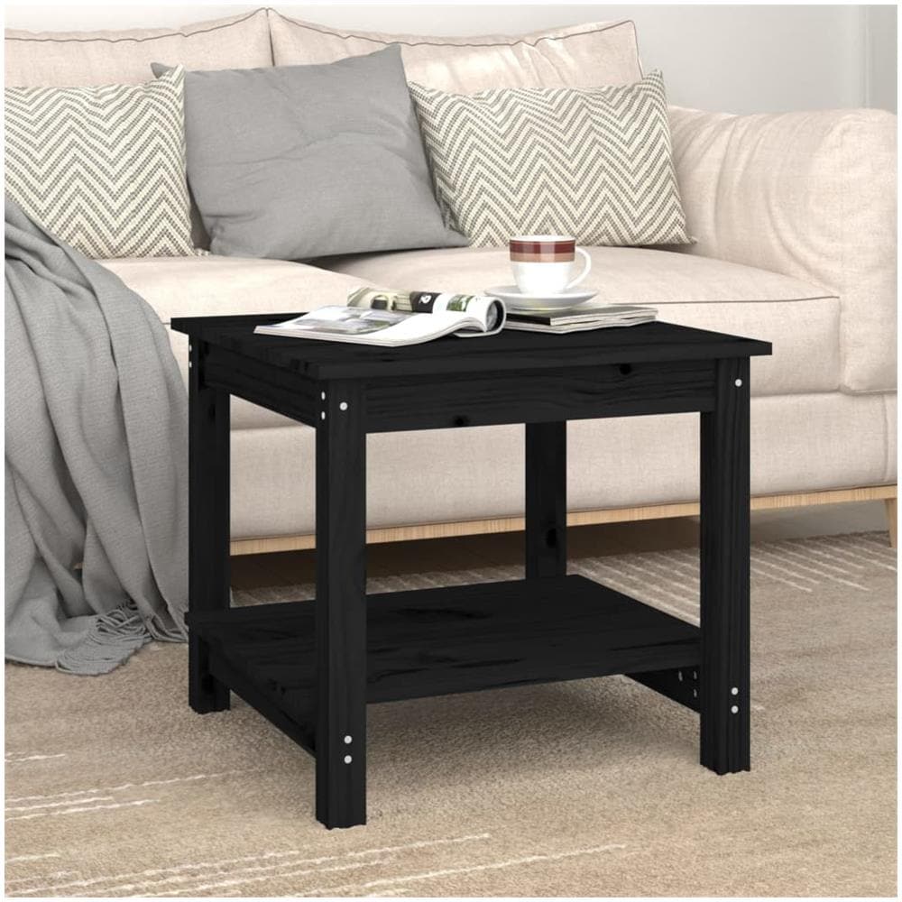 Tavolino da Salotto Nero 50x50x45 cm in Legno Massello di Pino - Foto 6