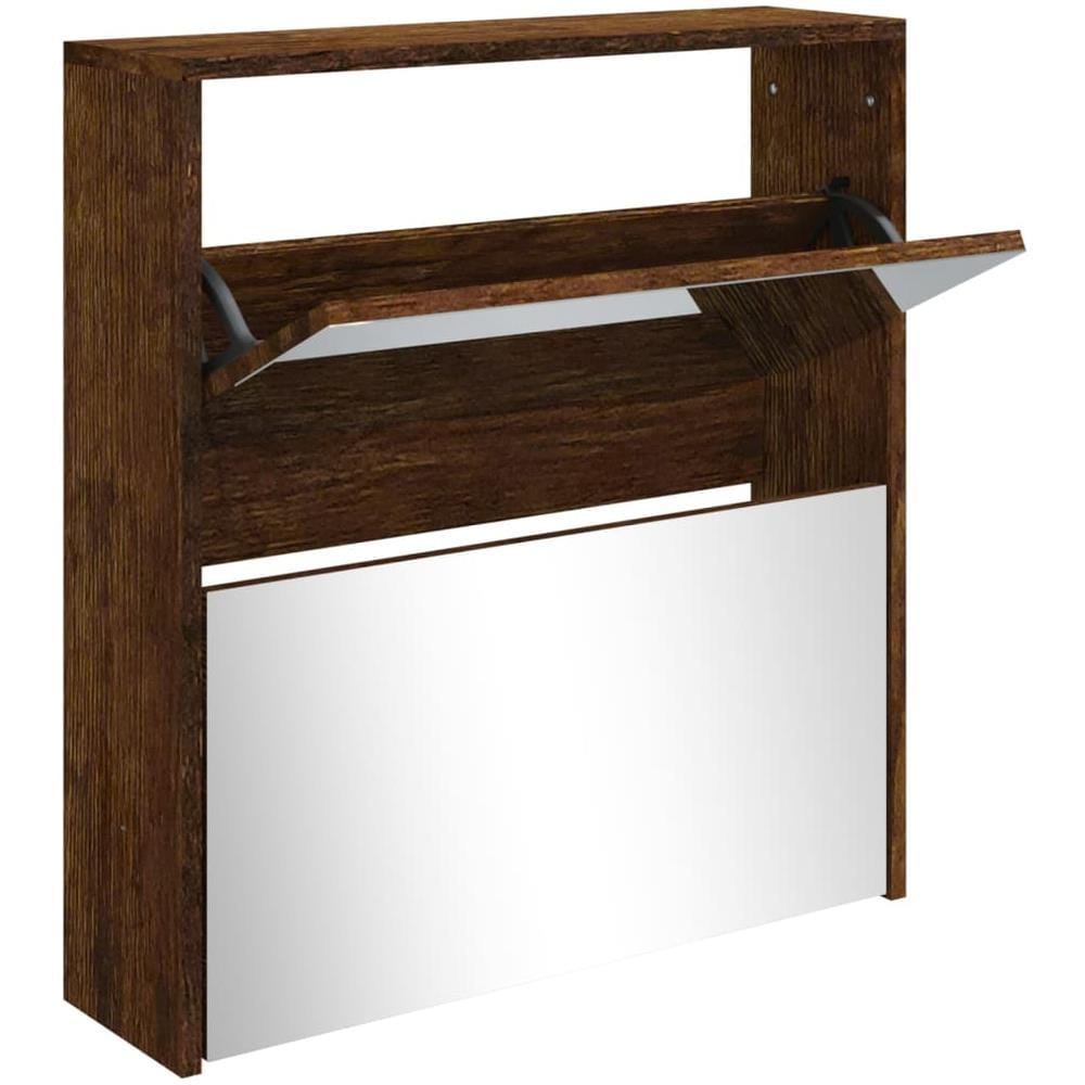 Scarpiera Con Specchio A 2 Livelli Rovere Fumo 63x17x67 Cm - Foto 2